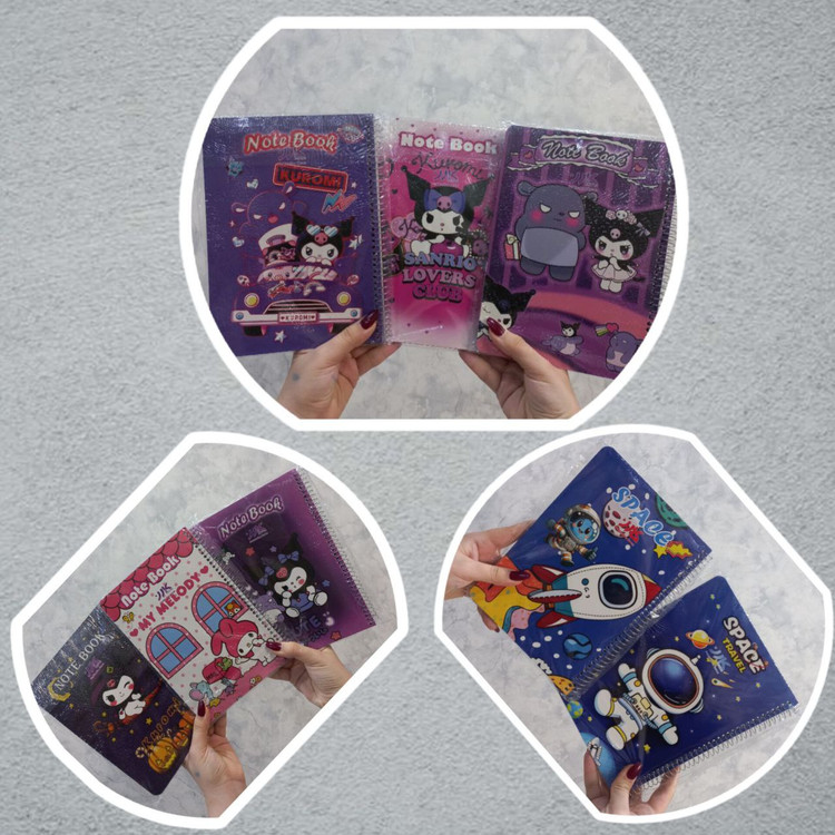 دفتر سیمی طرحهای کیوت 100 برگ سایز A4 با برگههای قابدار – پخش عمده صالحآباد سنتر