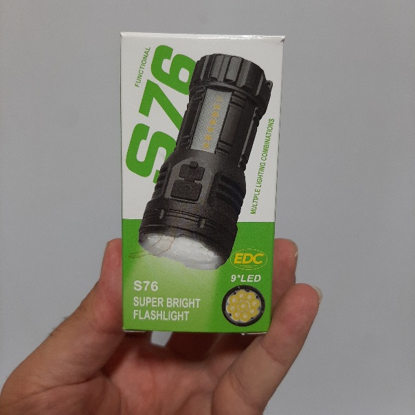 چراغ قوه مینی 9 LED مدل S76 | چراغ قوه شارژی پرنور با نور متمرکز، نور جانبی و حالت‌های مختلف روشنایی