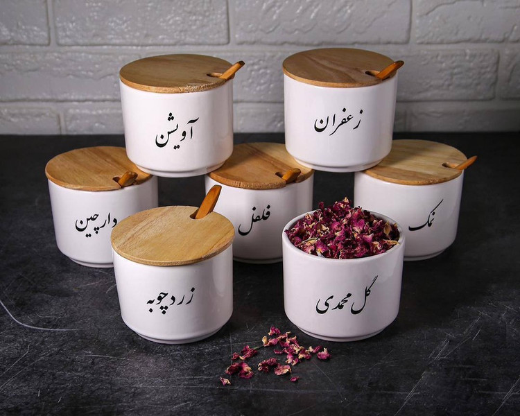 جا ادویه سرامیک درب چوبی قاشق دار