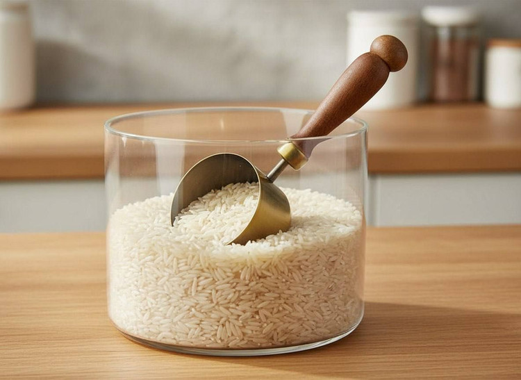 پیمانه برنجی دسته چوبی