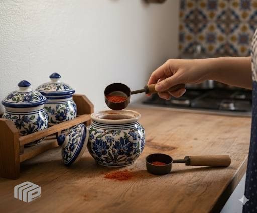 پیمانه ادویه گرد برنز دسته چوبی سایز متوسط