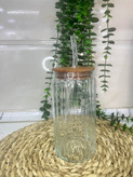 لیوان اسموتی شیشه ای در چوبی نی دار راه راه