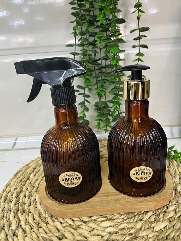 ست جا مایع و محلول پاش شیشه ای کف چوب مدل آیسا
